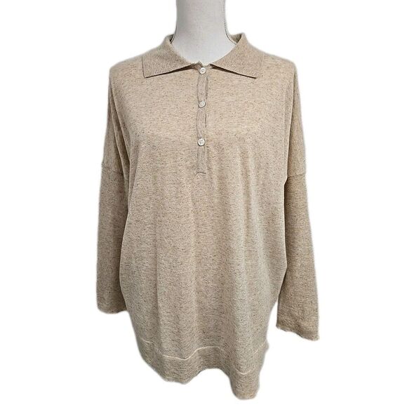 Tuckernuck Casual Polo Long Sleeve Shirt Sweater Linen Blend Beige Size XL/XXL - Picture 2 of 10